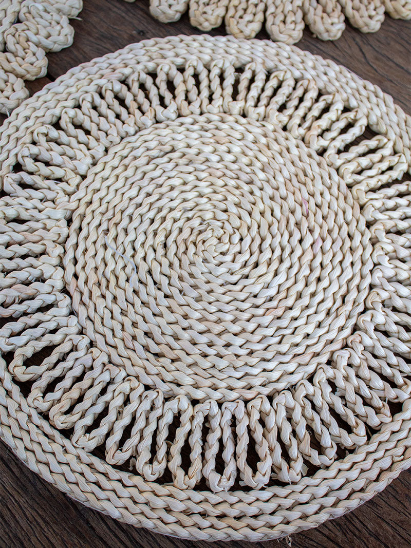 INDIVIDUAL TEJIDO FIBRA NATURAL FLOR