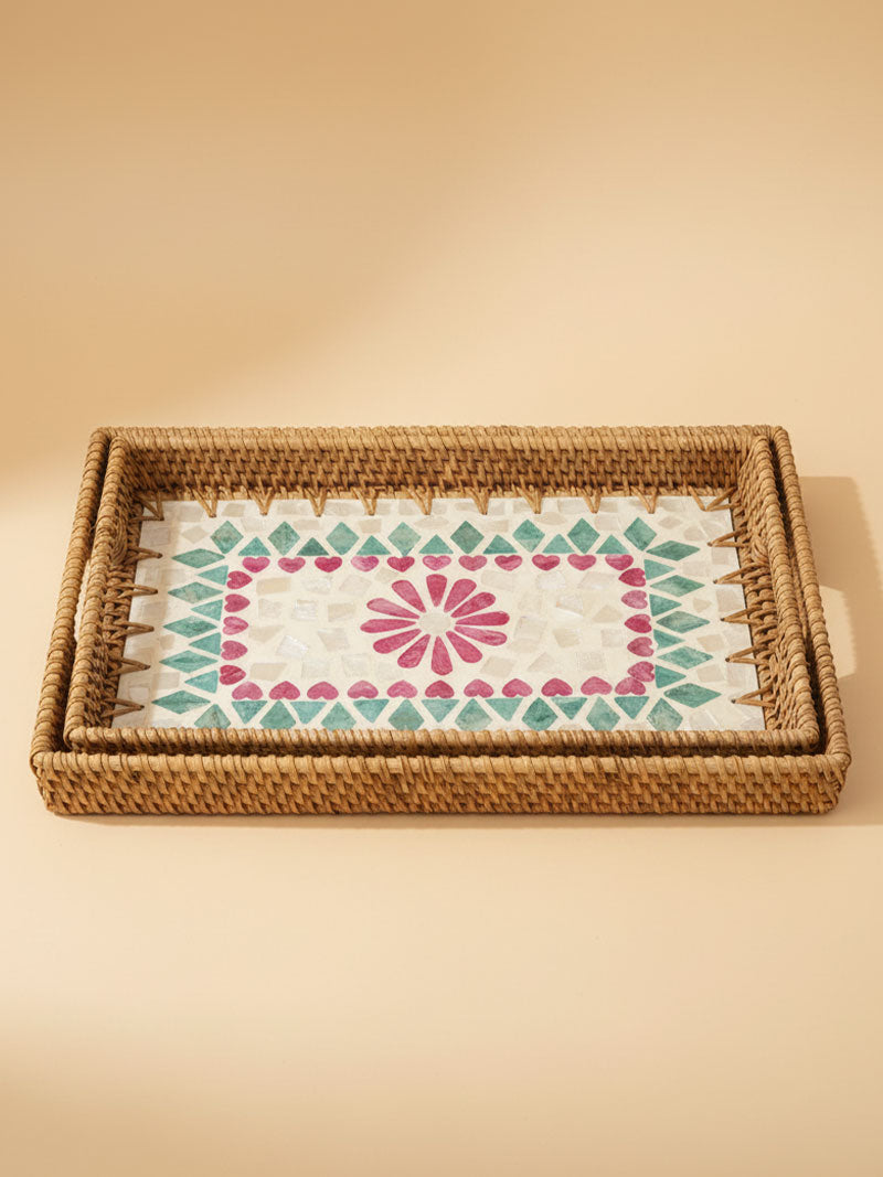 SET 2 BANDEJAS NÁCAR Y RATÁN