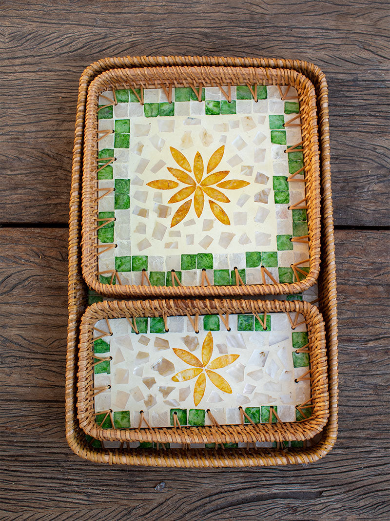 SET 3 BANDEJAS NÁCAR Y RATÁN