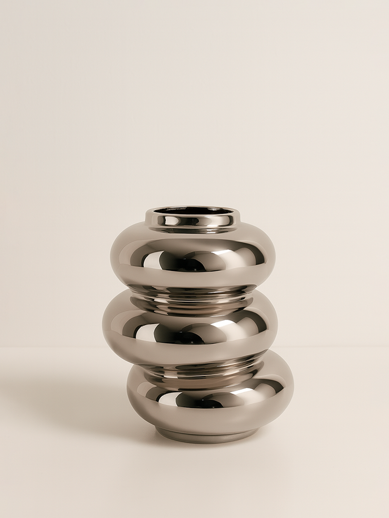 Jarrón Cerámica Donas Plata