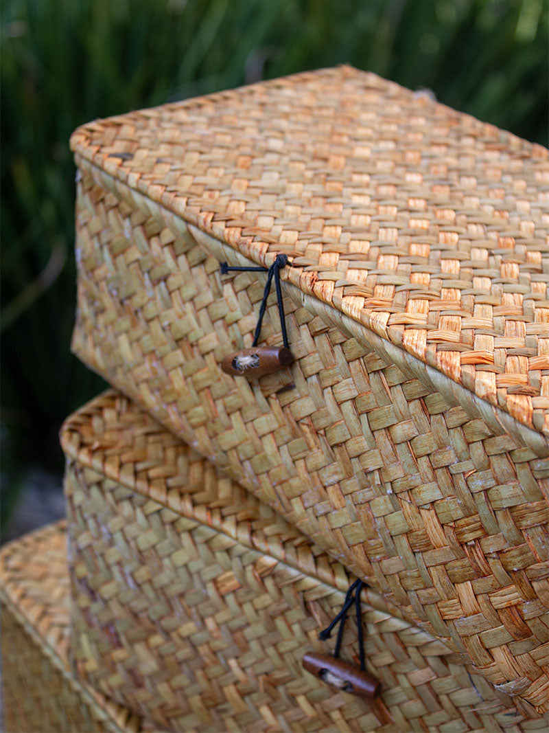 SET 3 CANASTOS CON TAPA RATÁN