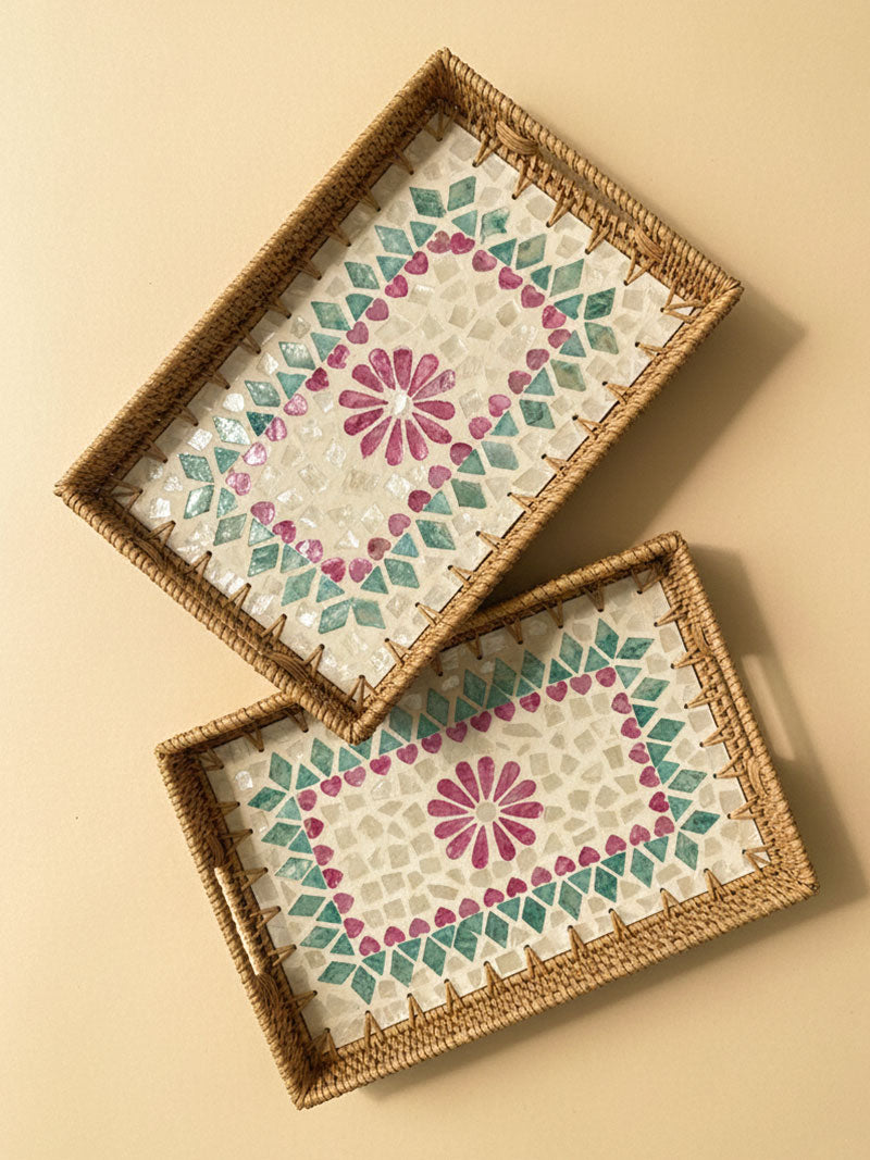 SET 2 BANDEJAS NÁCAR Y RATÁN