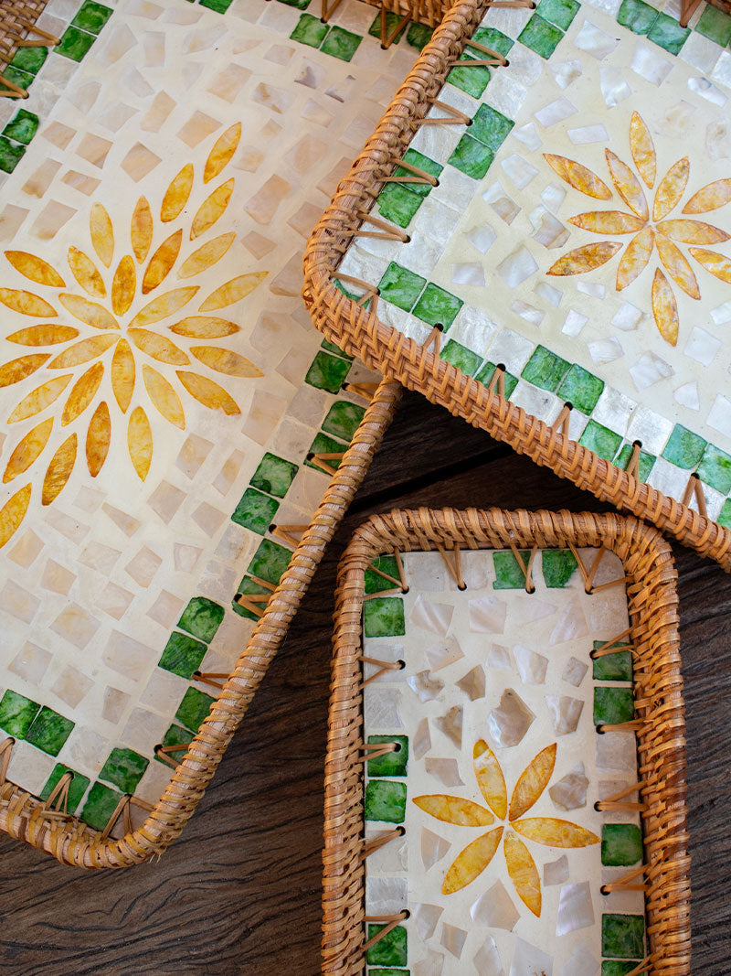 SET 3 BANDEJAS NÁCAR Y RATÁN