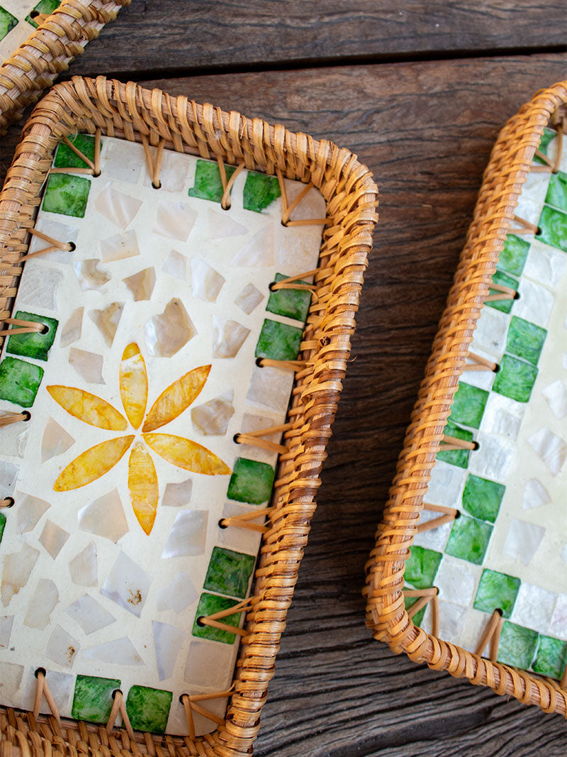 SET 3 BANDEJAS NÁCAR Y RATÁN